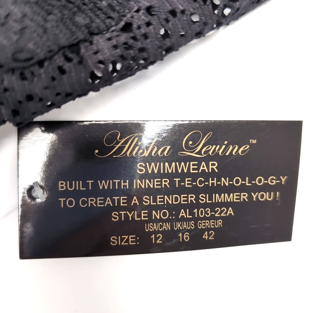 ALISHA LEVINE Swim Dress Womens Size 12 Black Crochet Swimsuit Swimwear NEW NWT - Picture 11 of 11